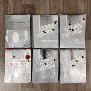 Lot of 6 Multicolor Textured‎ Pantyhose Made in USA Vintage 80s